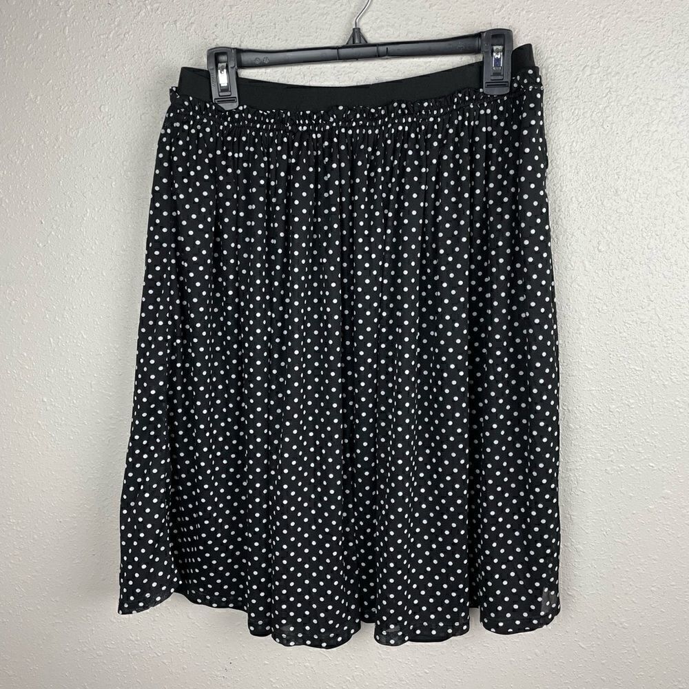 Pre-Owned Passports Womens Black and White Polka Dot Midi Skirt Size S